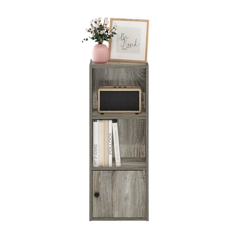 Furinno LUDER 3-Tier Shelf Bookcase with 1 Door Storage Cabinet in French Oak