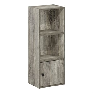 Furinno LUDER 3-Tier Shelf Bookcase with 1 Door Storage Cabinet in French Oak