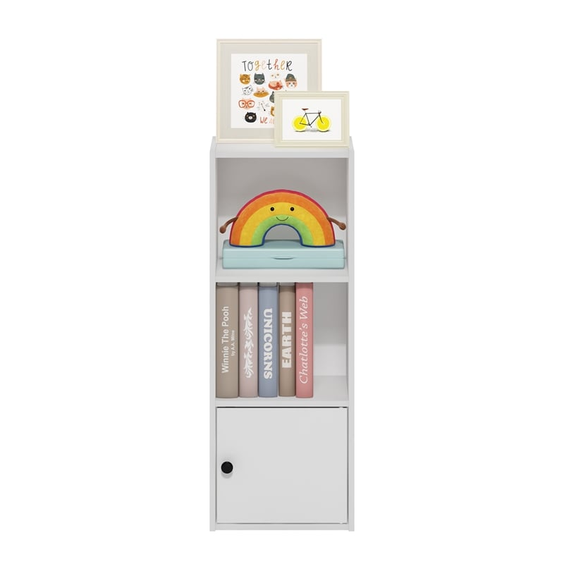 Furinno LUDER 3-Tier Shelf Bookcase with 1 Door Storage Cabinet in White