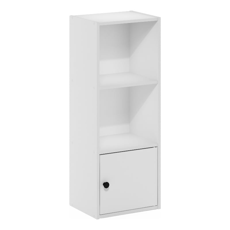 Furinno LUDER 3-Tier Shelf Bookcase with 1 Door Storage Cabinet in White