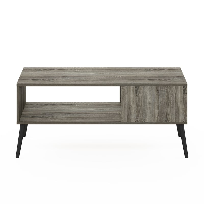 Furinno Claude Mid Century Style Coffee Table with Wood Legs in French Oak Grey