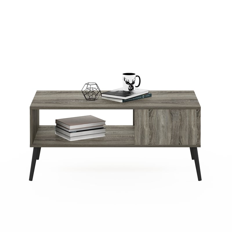 Furinno Claude Mid Century Style Coffee Table with Wood Legs in French Oak Grey