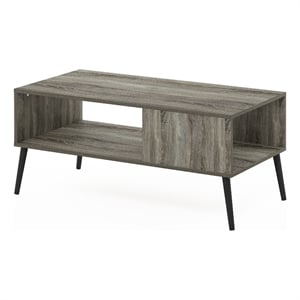 Furinno Claude Mid Century Style Coffee Table with Wood Legs in French Oak Grey