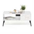 Furinno Claude Mid Century Style Coffee Table with Wood Legs in Marble White