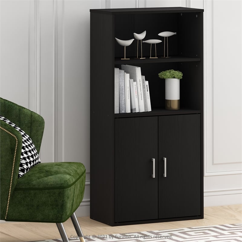 Furinno PASIR Storage Bookcase in Bookshelf in Multipurpose Shelf in Black Oak