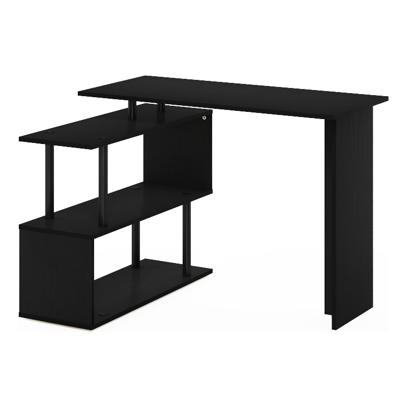 Furinno Moore L-Shape Computer Desk with 3-Tier Shelves in Americano/Black
