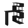 Furinno Moore L-Shape Computer Desk with 5-Tier Shelves in Americano/Black