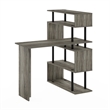 Furinno Moore L-Shape Computer Desk with 5-Tier Shelves in French Oak/Black