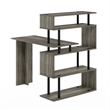 Furinno Moore L-Shape Computer Desk with 5-Tier Shelves in French Oak/Black