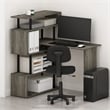 Furinno Moore L-Shape Computer Desk with 5-Tier Shelves in French Oak/Black