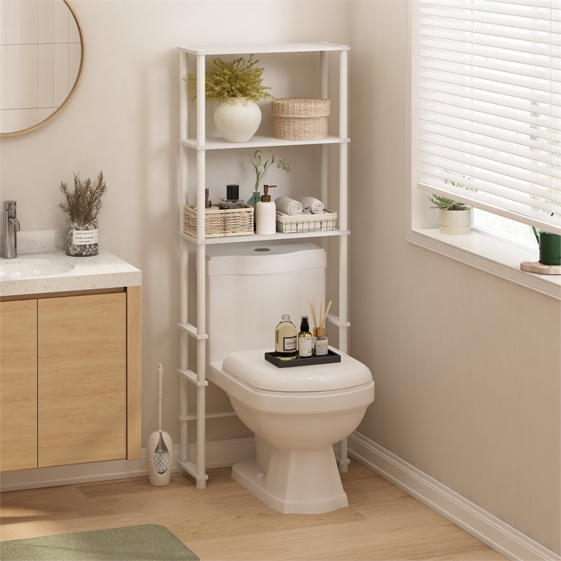 Furinno TURN-N-TUBE Toilet Space Saver with 3 Shelves in White/White