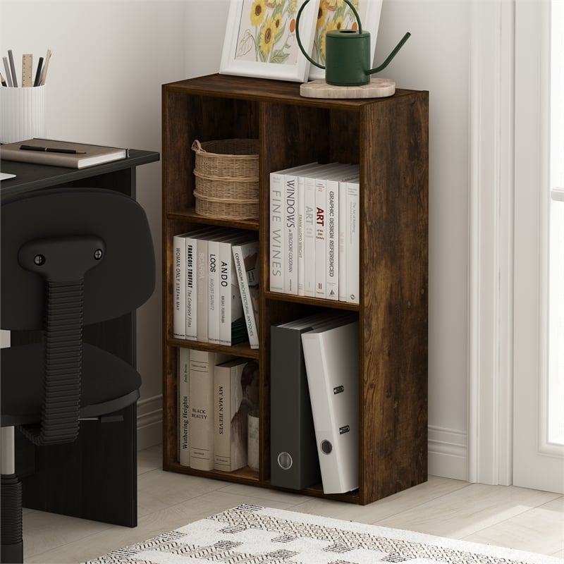 Furinno LUDER 5-Cube No Tool Assembly Open Shelf in Amber Pine