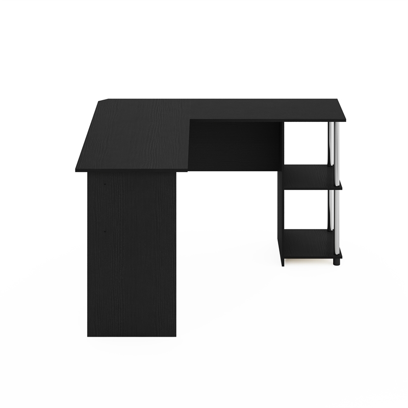 Furinno L-Shape Desk with Stainless Steel Tubes in Americano