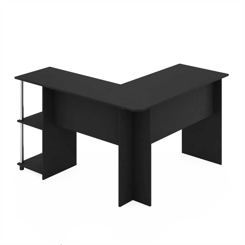 Furinno L-Shape Desk with Stainless Steel Tubes in Americano