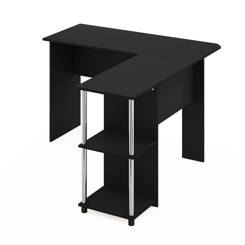 Furinno L-Shape Desk with Stainless Steel Tubes in Americano