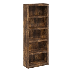 Furinno Rail 5-Tier Open Shelf Bookcase in Amber Pine
