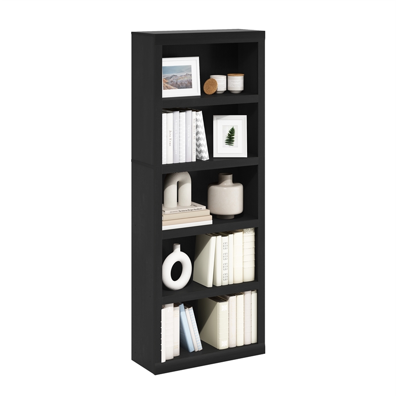 Furinno Rail 5-Tier Open Shelf Bookcase in Blackwood