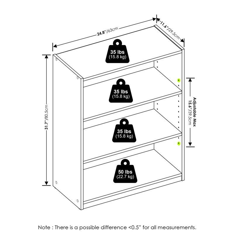 Furinno GEHRY 3-Tier Bookcase in Bookshelf with AdJUSTable Shelves in White