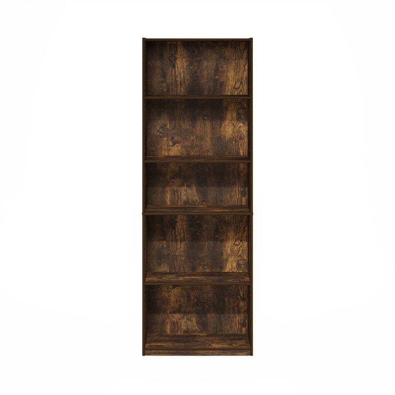 Furinno Gehry 5-Tier Bookcase in Bookshelf with Adjustable Shelves in Amber Pine