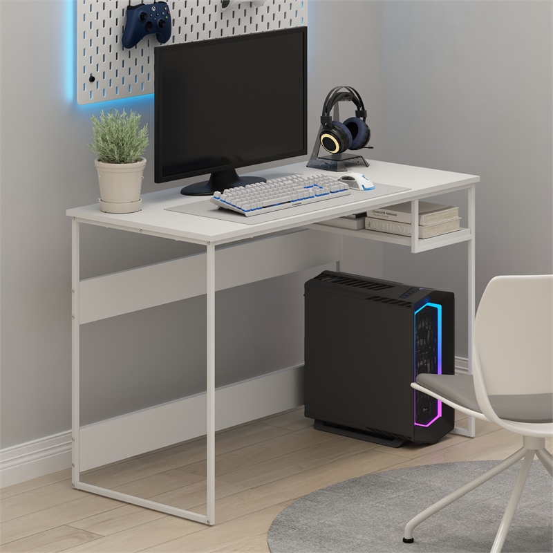 Furinno MORETTI Modern Lifestyle Study Desk in 45 in Solid White/White