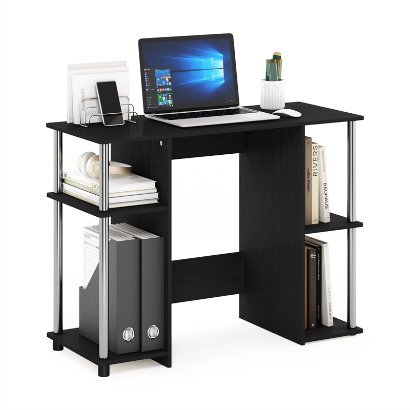 Furinno JAYA Compact Computer Study Desk in Americano in Stainless Steel Tubes