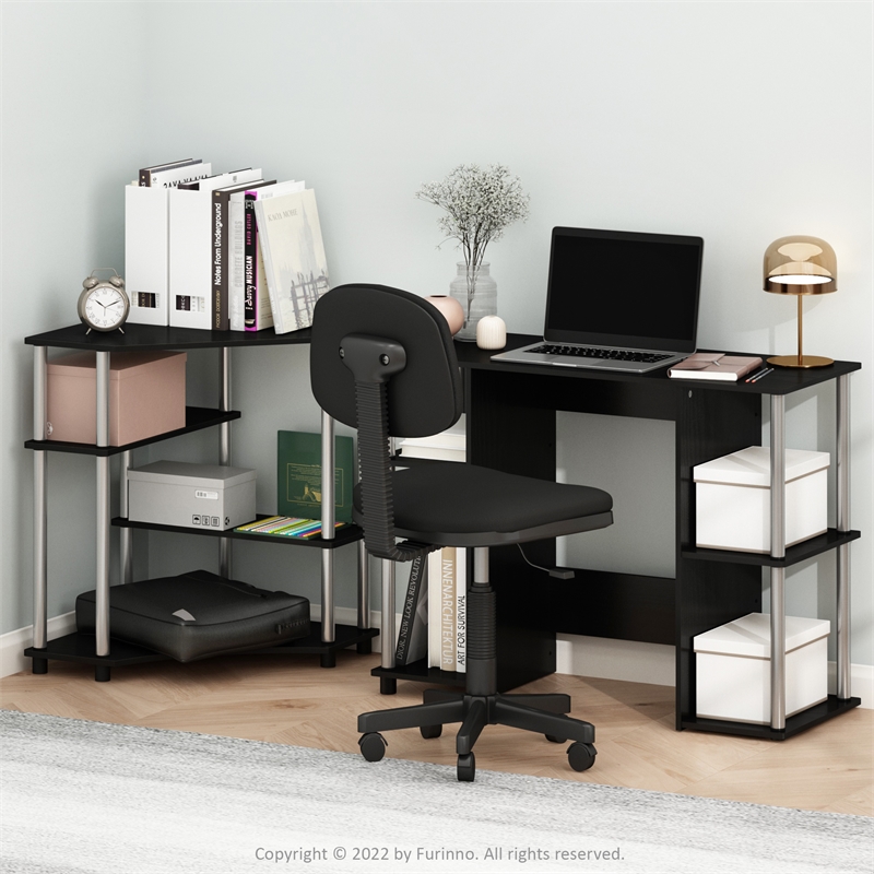Furinno JAYA Compact Computer Study Desk in Americano in Stainless Steel Tubes