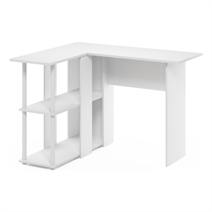 Furinno Abbott L-Shape Desk with Bookshelf in White/White