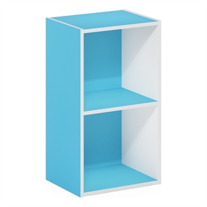 Furinno Pasir 2-Tier Open Shelf Bookcase in Light Blue/White
