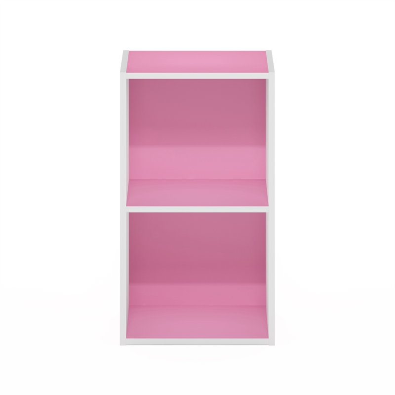Furinno PASIR 2-Tier Open Shelf Bookcase in Pink/White