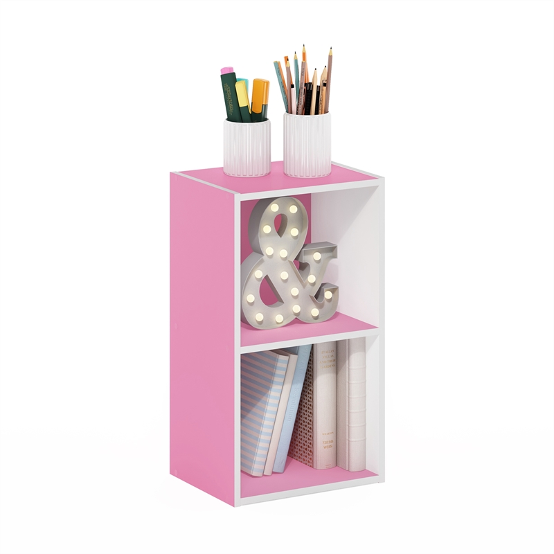 Furinno PASIR 2-Tier Open Shelf Bookcase in Pink/White