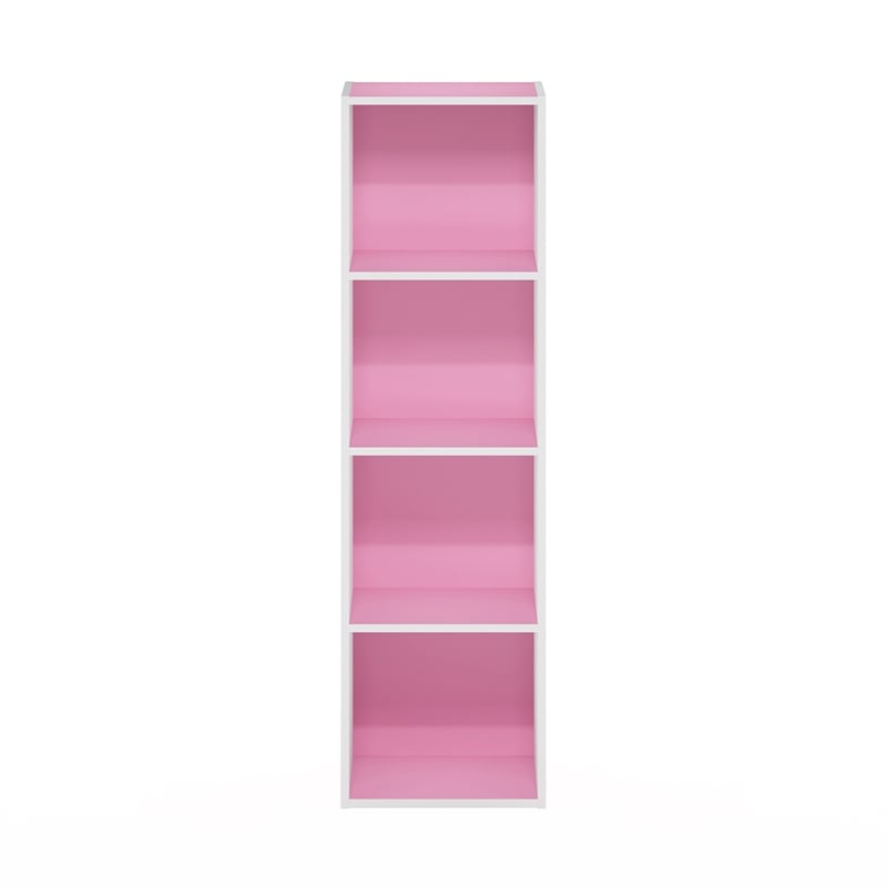 Furinno PASIR 4-Tier Open Shelf Bookcase in Pink/White