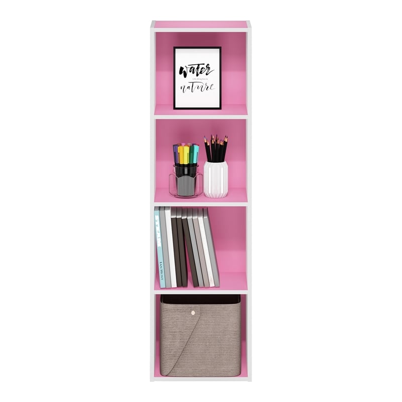 Furinno PASIR 4-Tier Open Shelf Bookcase in Pink/White