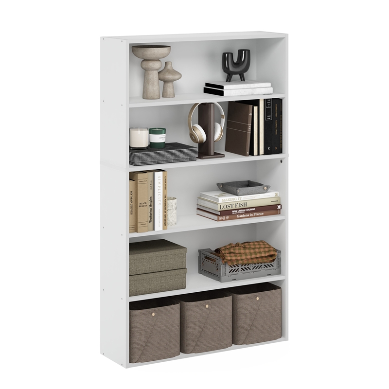 Furinno PASIR 5-Tier Open Shelf Bookcase in Bookshelf in 31.5 Inch Wide in White