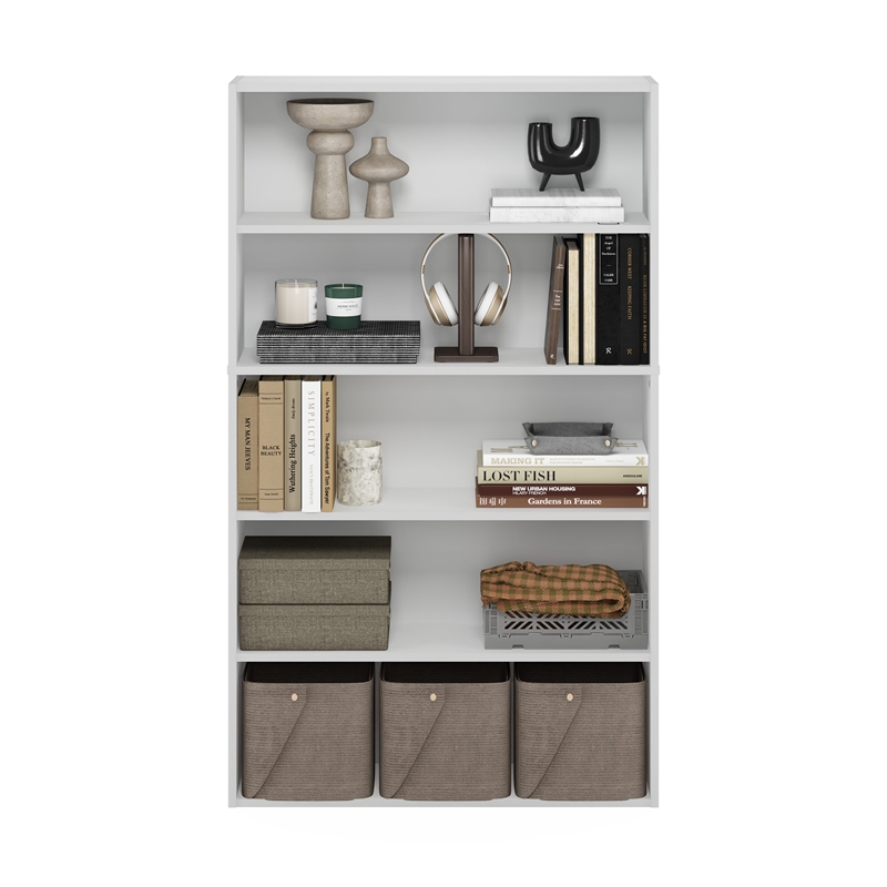 Furinno PASIR 5-Tier Open Shelf Bookcase in Bookshelf in 31.5 Inch Wide in White