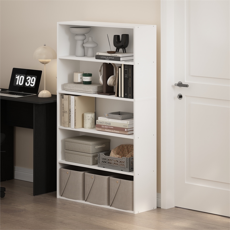 Furinno PASIR 5-Tier Open Shelf Bookcase in Bookshelf in 31.5 Inch Wide in White