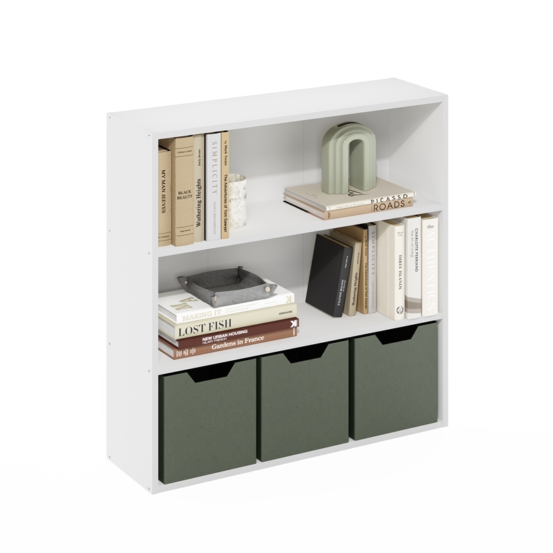 Furinno PASIR 3-Tier Open Shelf Bookcase in Bookshelf in 31.5 Inch Wide in White