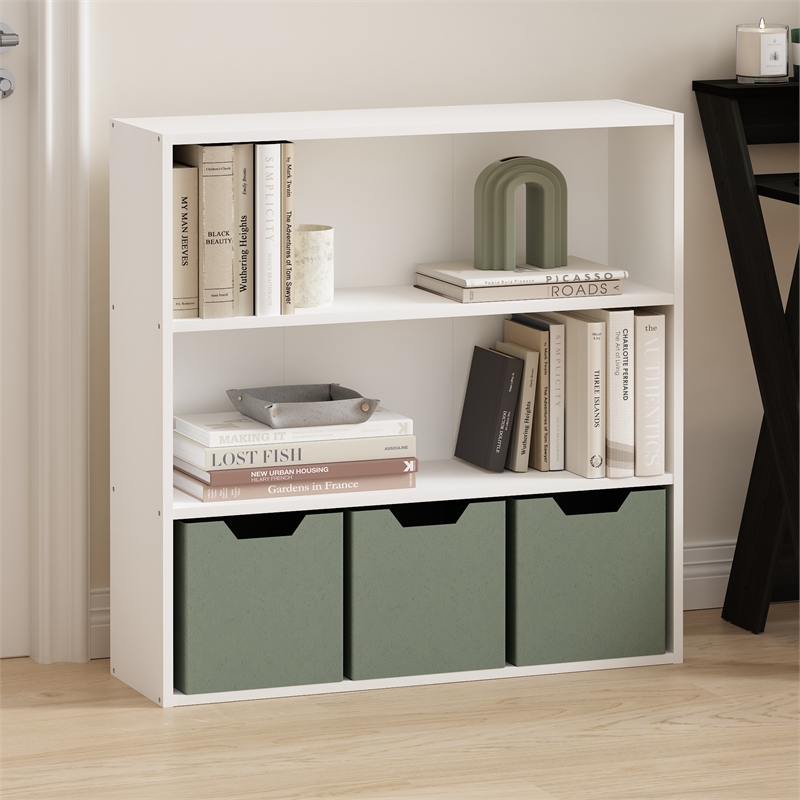 Furinno PASIR 3-Tier Open Shelf Bookcase in Bookshelf in 31.5 Inch Wide in White