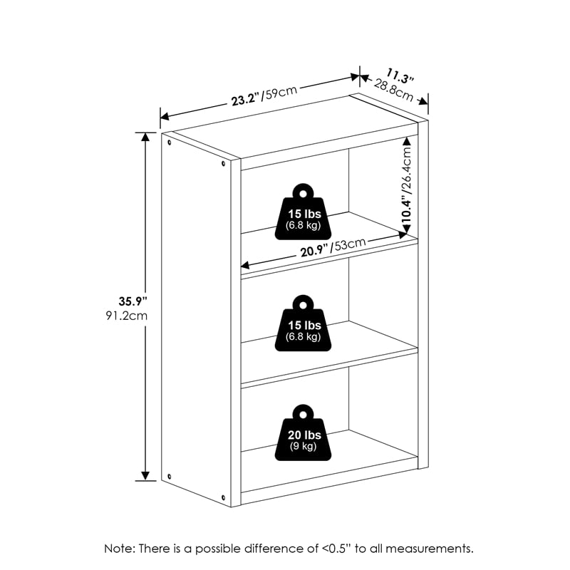 Furinno VIOLA 3-Tier Open Shelf Bookcase in Bookshelf in Dark Oak