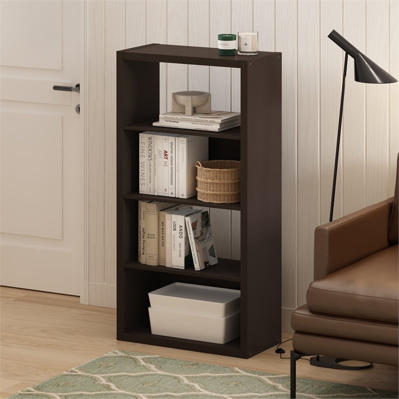 Furinno VIOLA 4-Tier Open Shelf Bookcase in Bookshelf in Dark Oak