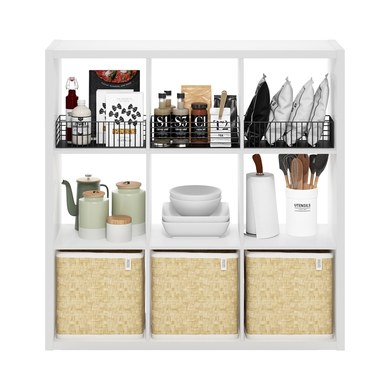 Furinno CUBICLE Open Back Decorative Cube Storage Organizer in 9-Cube in White