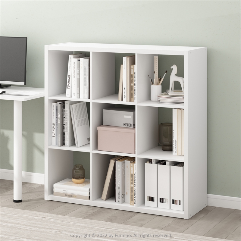 Furinno CUBICLE Open Back Decorative Cube Storage Organizer in 9-Cube in White