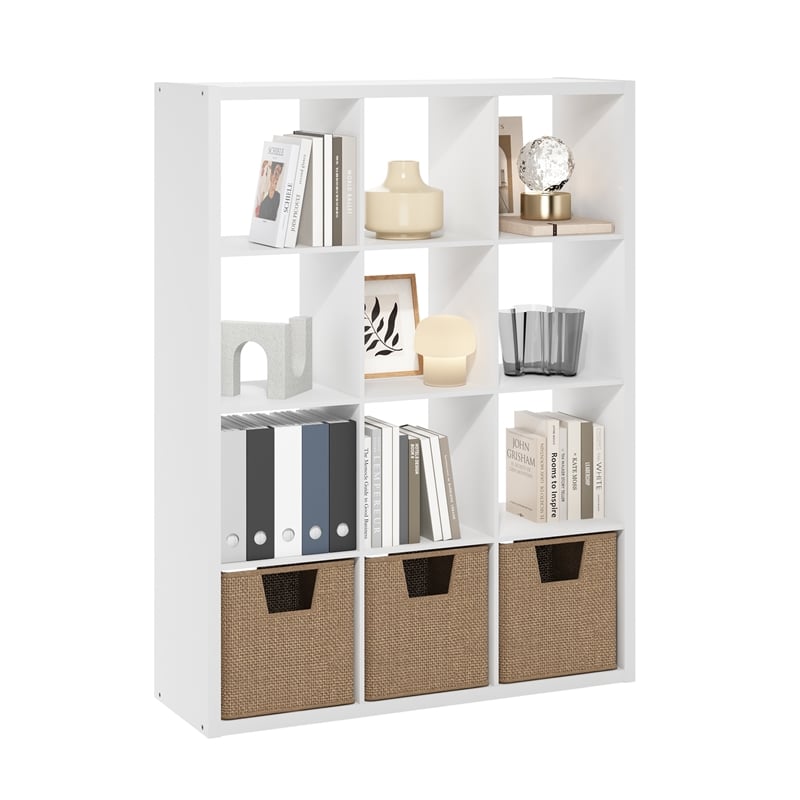 Furinno CUBICLE Open Back Decorative Cube Storage Organizer in 12-Cube in White