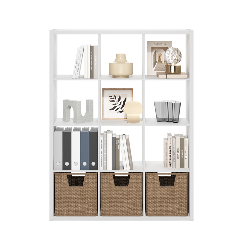Furinno CUBICLE Open Back Decorative Cube Storage Organizer in 12-Cube in White