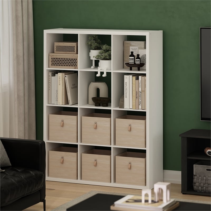 Furinno CUBICLE Open Back Decorative Cube Storage Organizer in 12-Cube in White