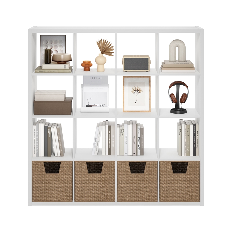 Furinno CUBICLE Open Back Decorative Cube Storage Organizer in 16-Cube in White