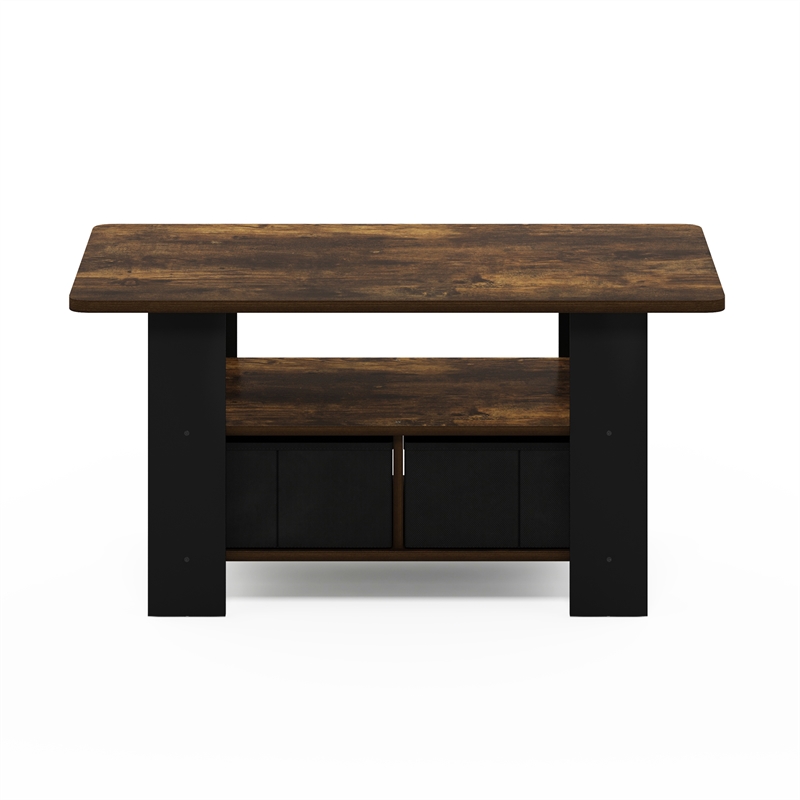 Furinno ANDREY Coffee Table with Bin Drawer in Amber Pine/Black