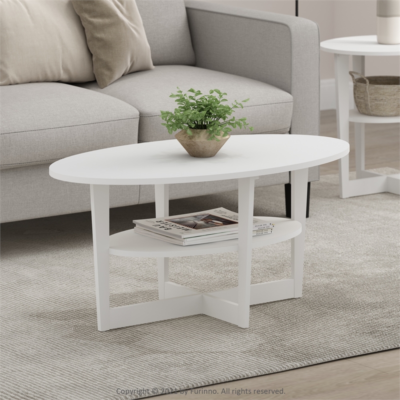 Furinno JAYA Oval Coffee Table in White