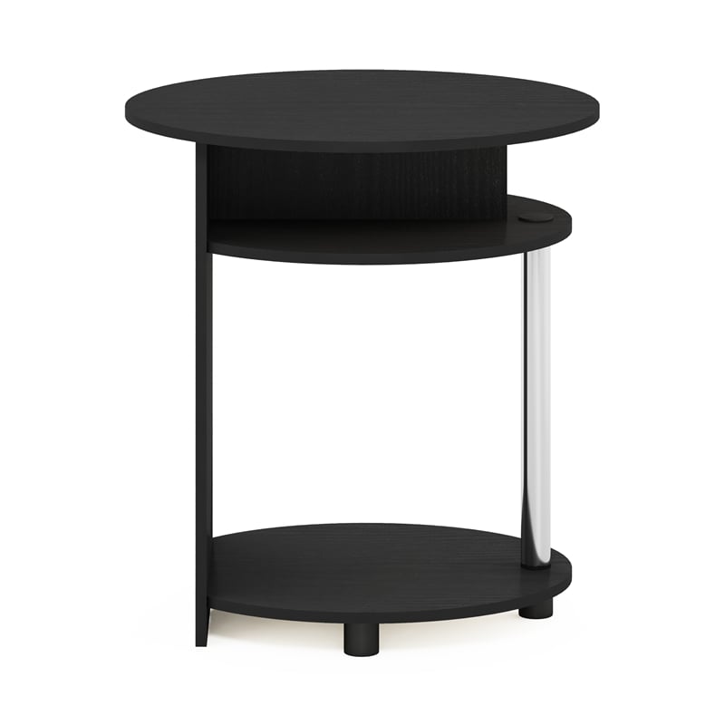 Furinno JAYA Simple Design Oval End Table in Americano in Stainless Steel Tubes