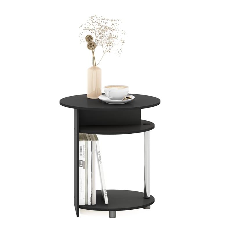 Furinno JAYA Simple Design Oval End Table in Americano in Stainless Steel Tubes