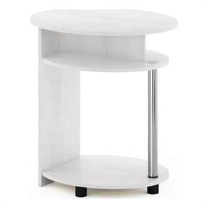 Furinno JAYA Simple Design Oval End Table in White Oak in Stainless Steel Tubes